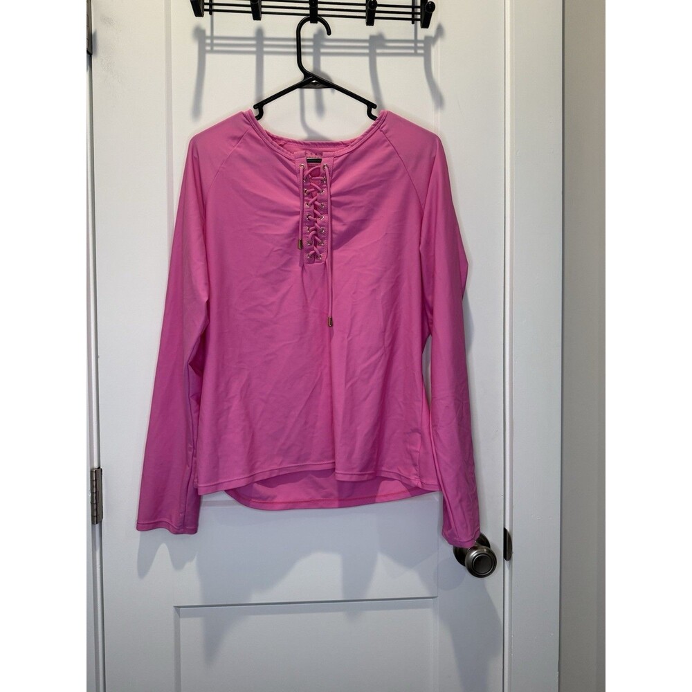 Cabana Life UPF 50+ UV Protection Lace-Up Long Sleeve Rash Guard Pink Barbie XL